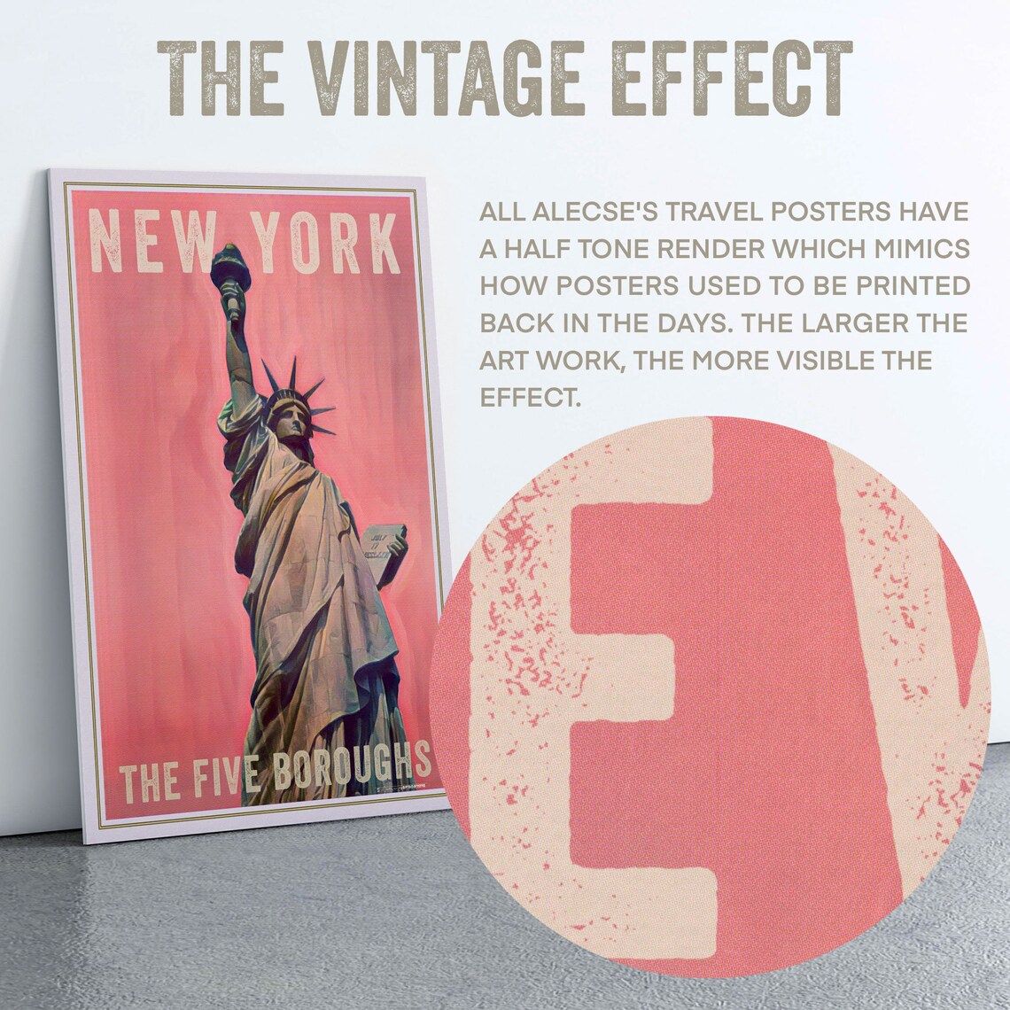New York Statue of Liberty Five Boroughs Coral Retro Travel Poster - Image 2