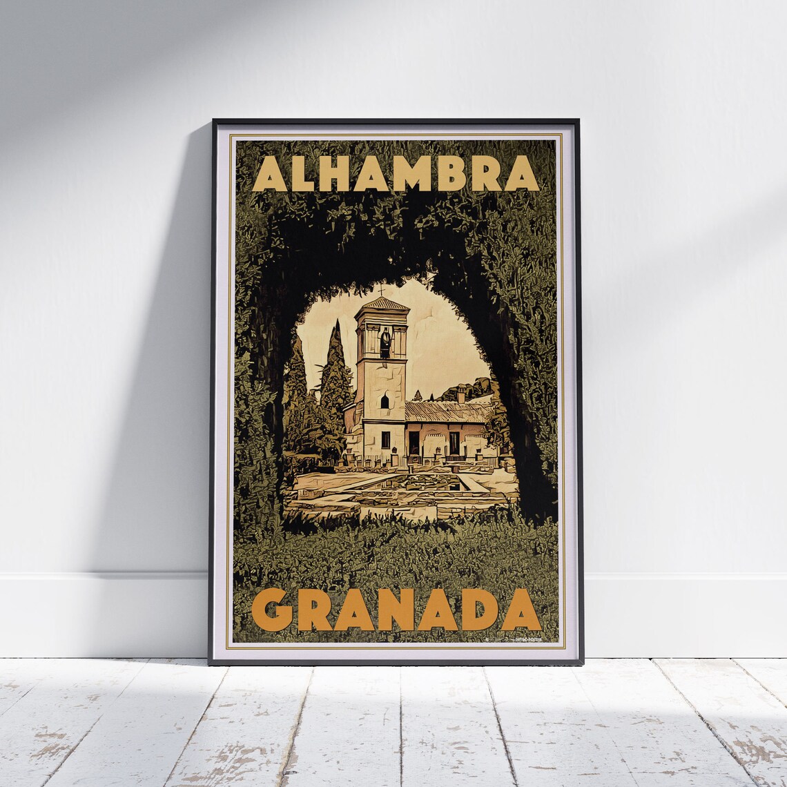 Alhambra Granada Garden Arch Tower Moorish Vintage Travel Poster