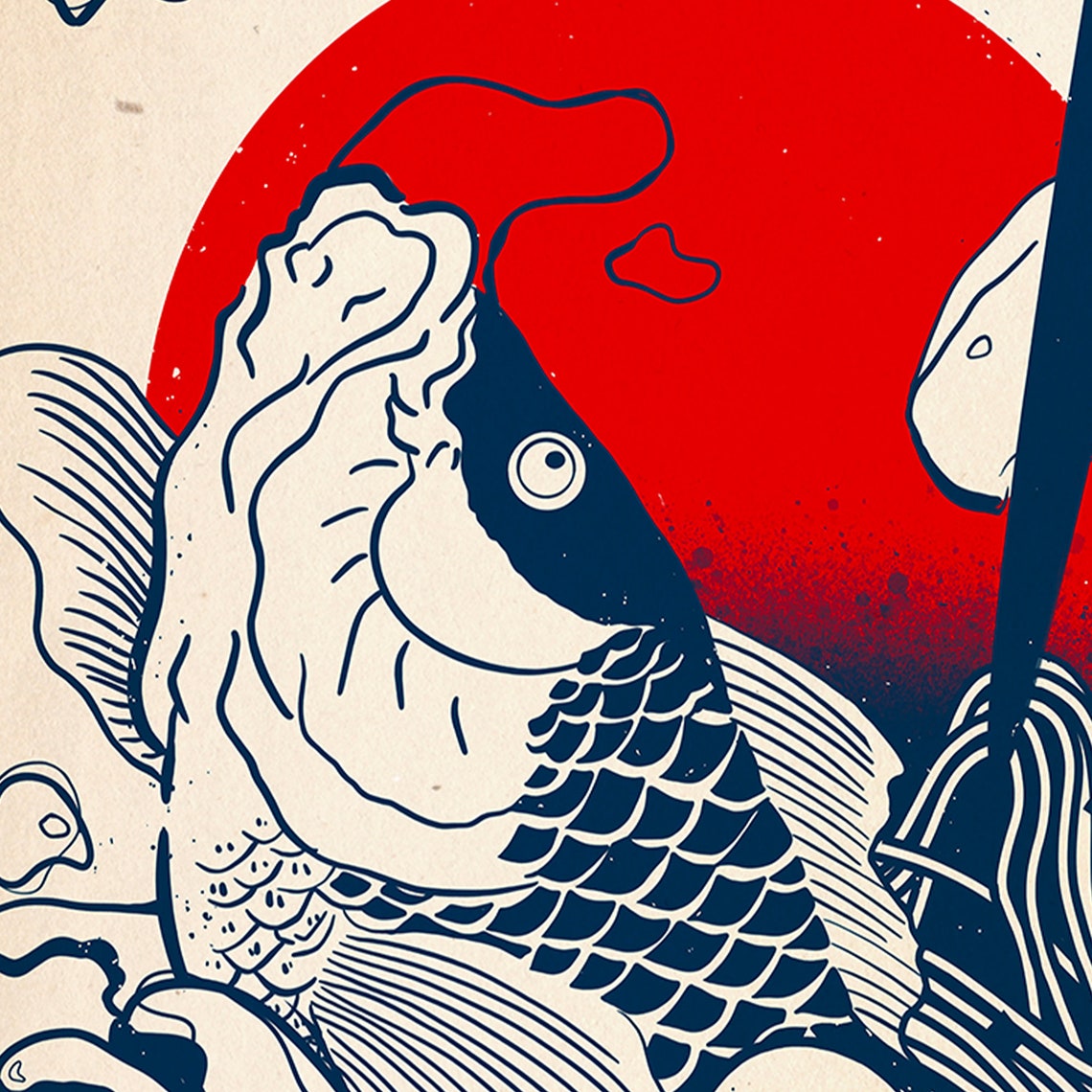 Japanese Ramen Bowl Koi Fish Vintage Style Chopsticks Art Poster - Image 4