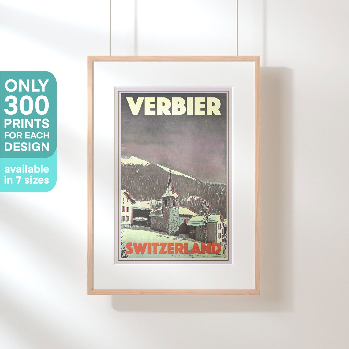 Verbier Switzerland Snowy Alpine Village Church Winter Travel Poster - Image 3