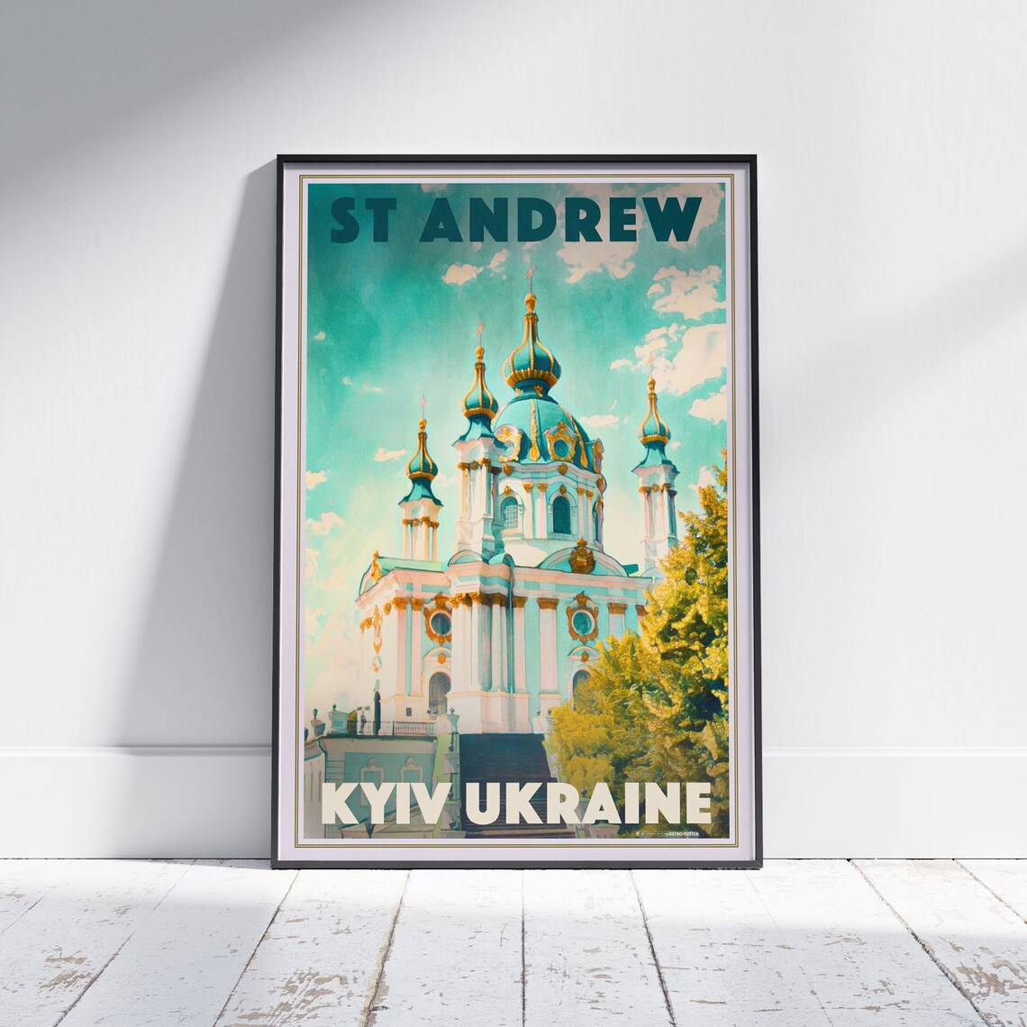 St Andrew Church Golden Domes Kyiv Ukraine Vintage Travel Poster