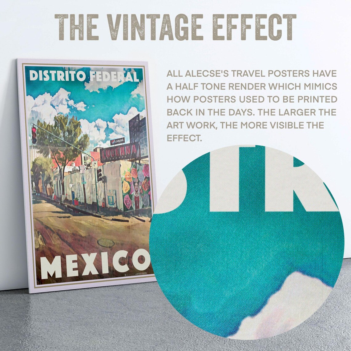 Mexico City Vintage Travel Poster With Frida Kahlo Floral Wall Mural - Image 2