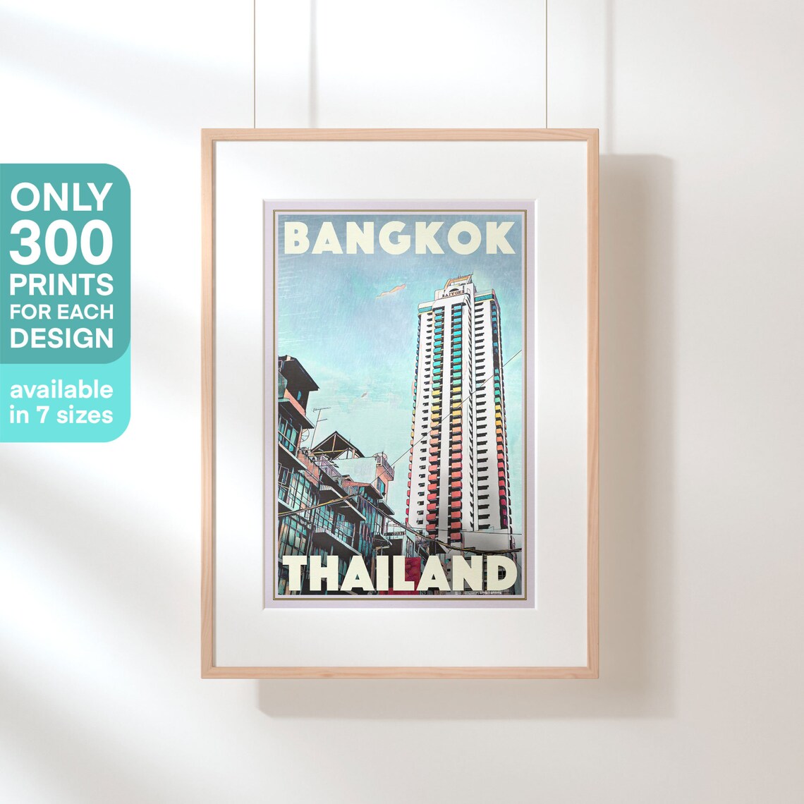 Bangkok Thailand Vintage Travel Poster Baiyoke Tower Skyline Art - Image 3