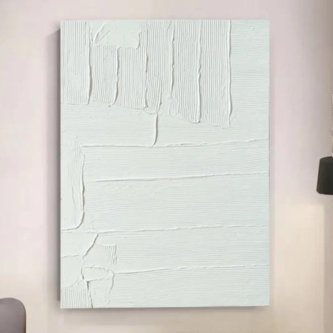 All White Geometric Block Lines Minimalist Textured Abstract Poster