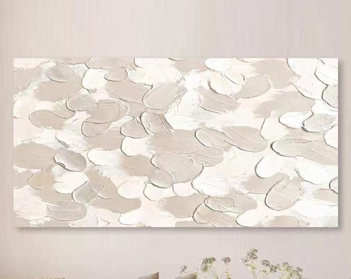 Soft Beige White Gray Horizontal Abstract Texture Modern Decor Poster