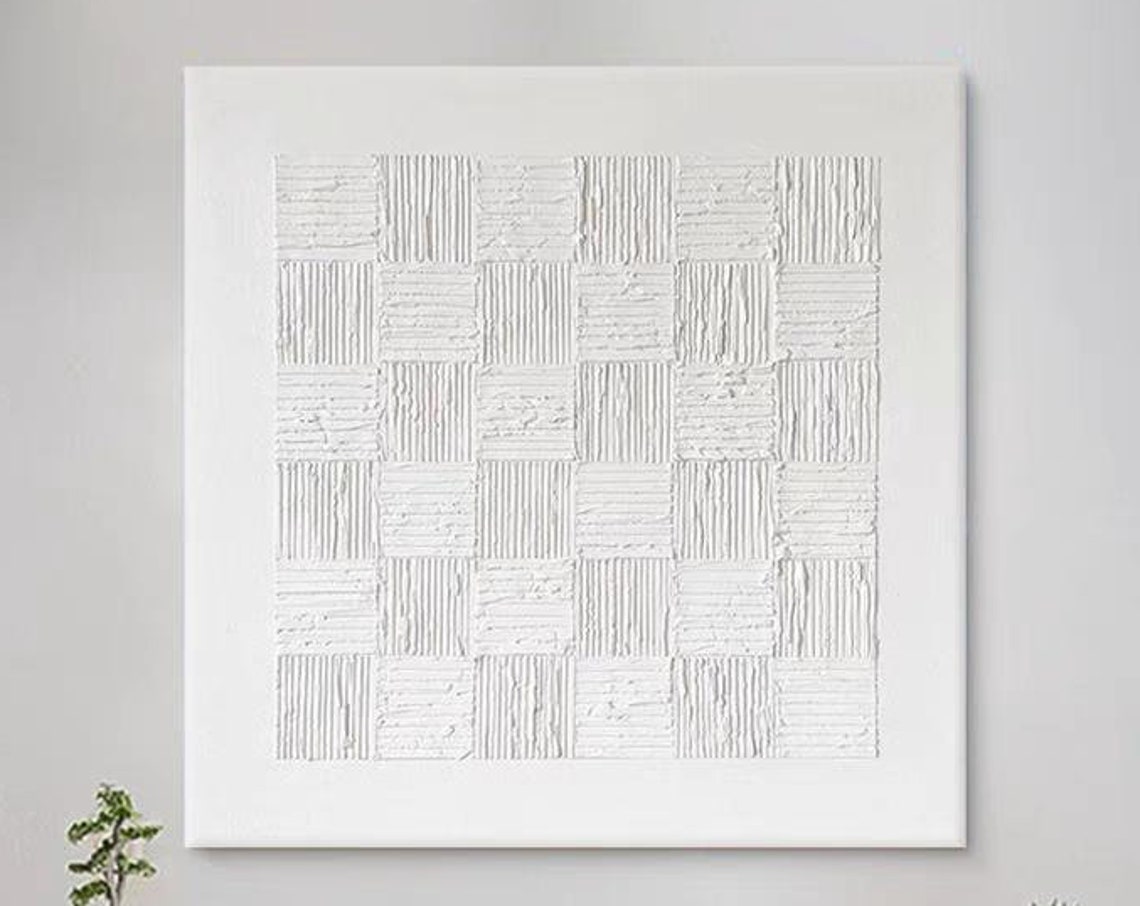 All White Checkerboard 3D Thick Texture Minimalist Modern Art Poster