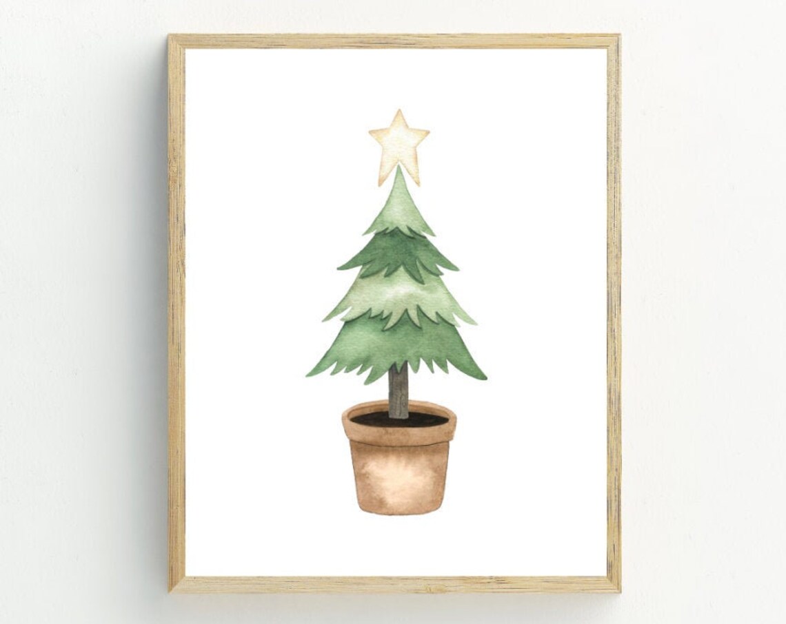 Christmas Potted Tree Art Print, Holiday Decor