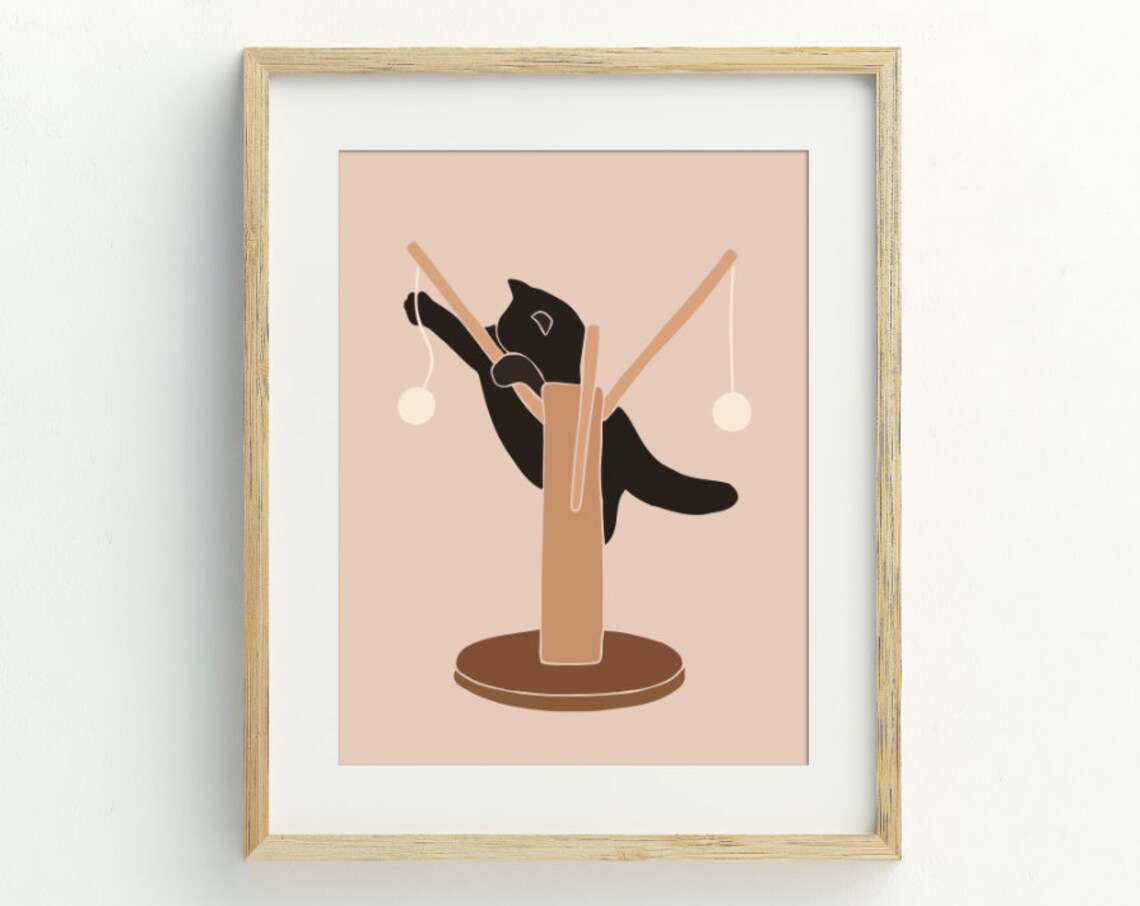 Black Cat Minimalist Art Print, Contemporary Style