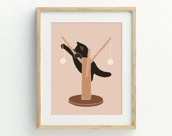 Black Cat Minimalist Art Print, Contemporary Style