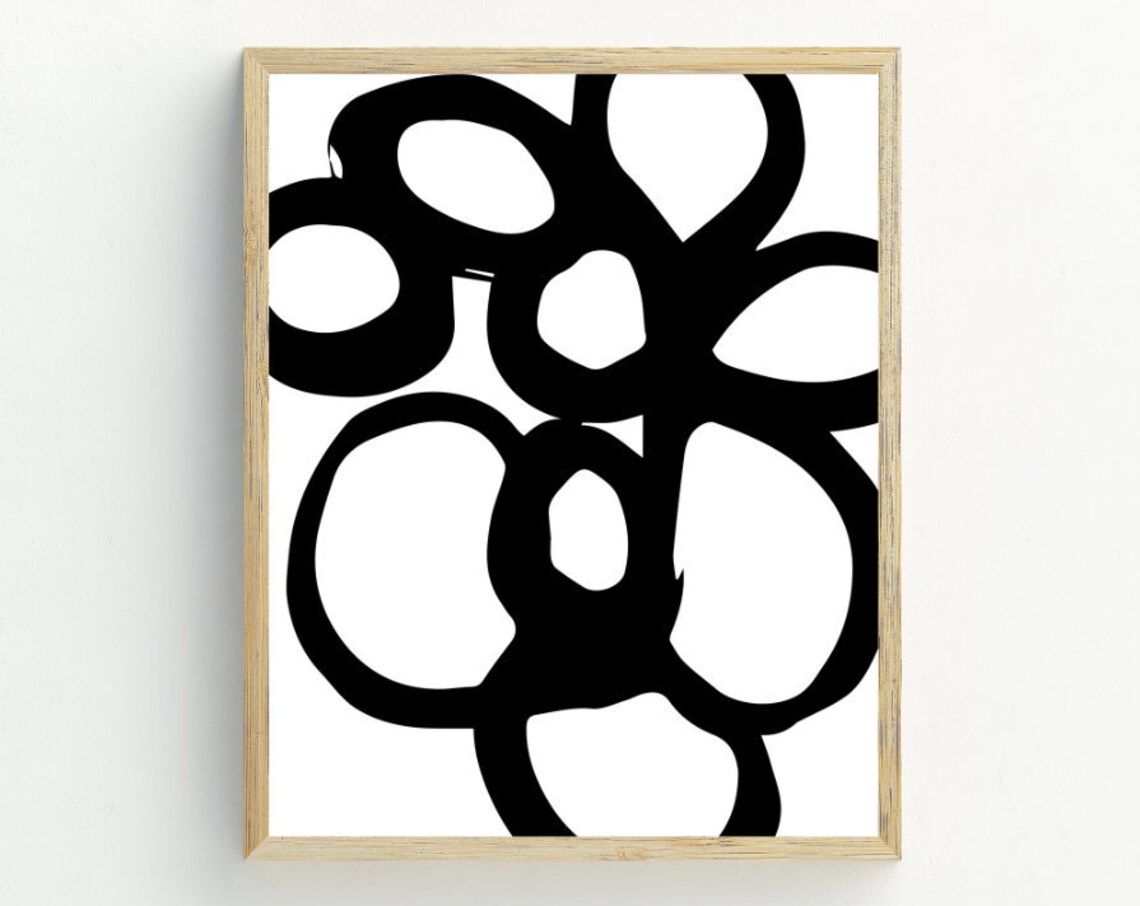 Black And White Abstract Interlocking Rings Minimalist Wall Art Print