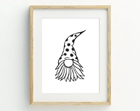 Gnome Print Christmas Wall Art Cute Gnome Black And White Wall Art Holiday Decor 5x7 8x10 11x14 16x20