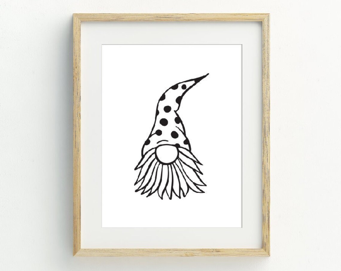 Black And White Gnome Polka Dot Hat Cute Holiday Christmas Wall Art