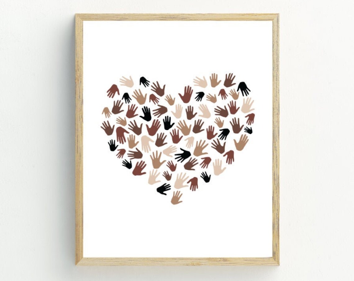 Hands and Black Heart Diversity Equality Art Print