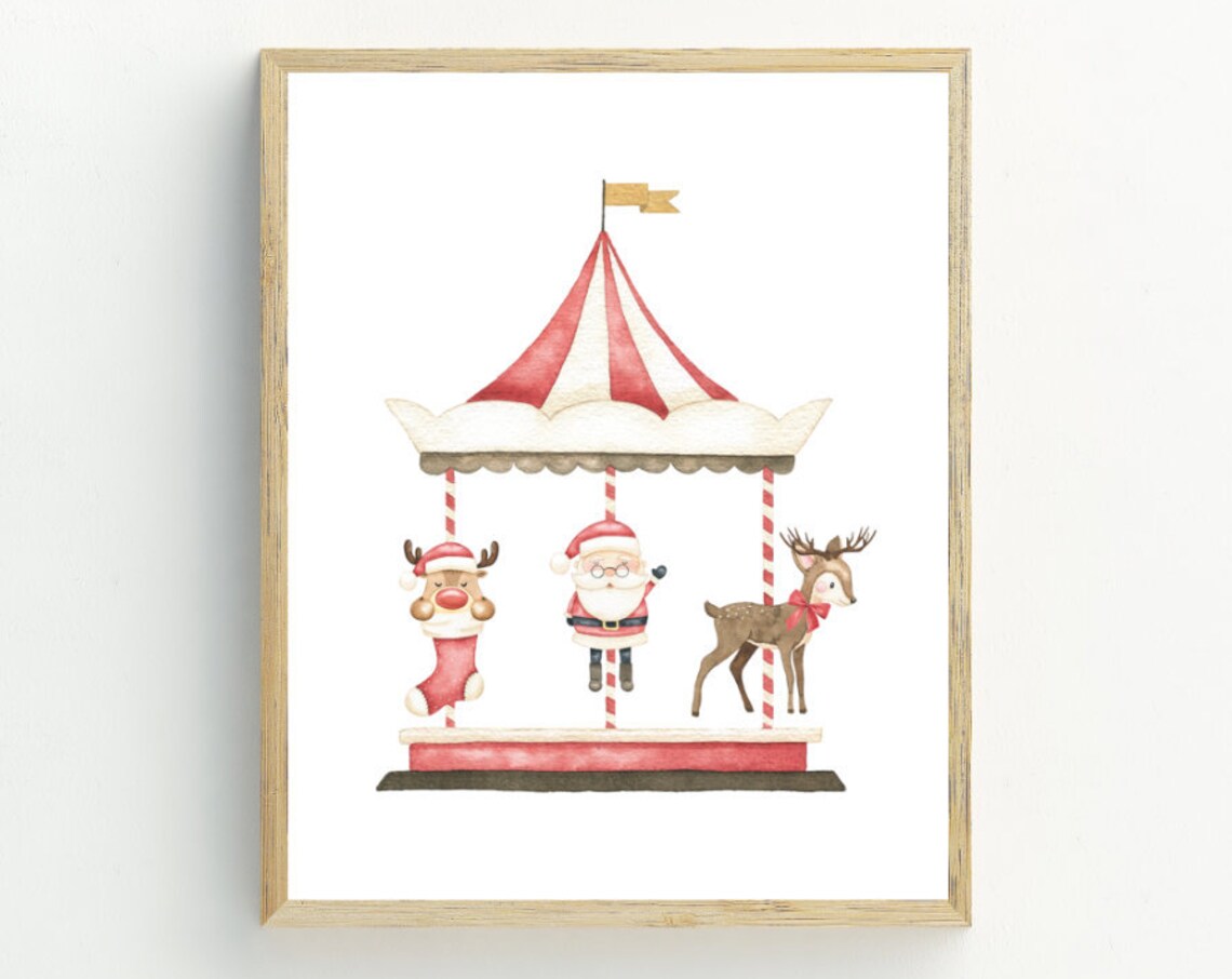 Christmas Reindeer Art Print, Holiday Decor