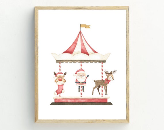 Christmas Reindeer Art Print, Holiday Decor