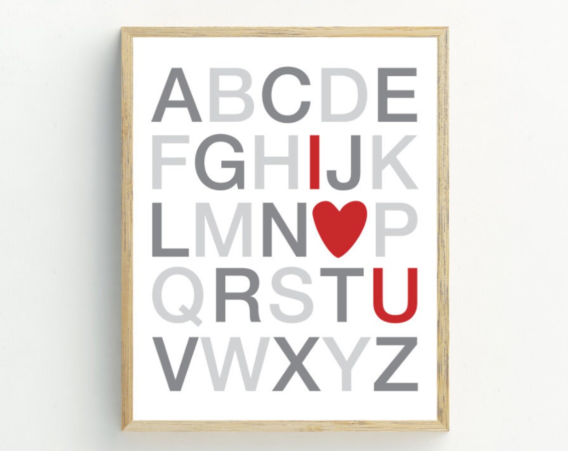 Alphabet Nursery Art, I Love You Alphabet Print