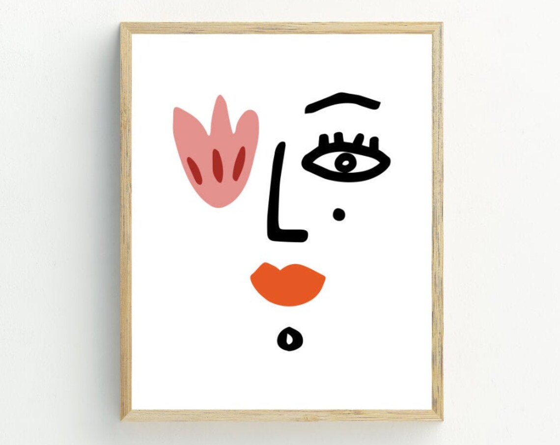 Abstract Face Art Print, Black and White Minimalist Decor