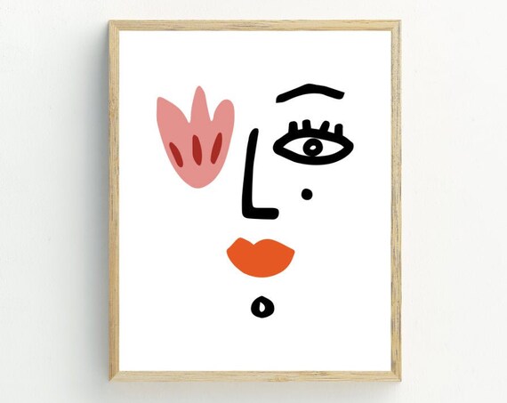 Abstract Face Art Print, Black and White Minimalist Decor