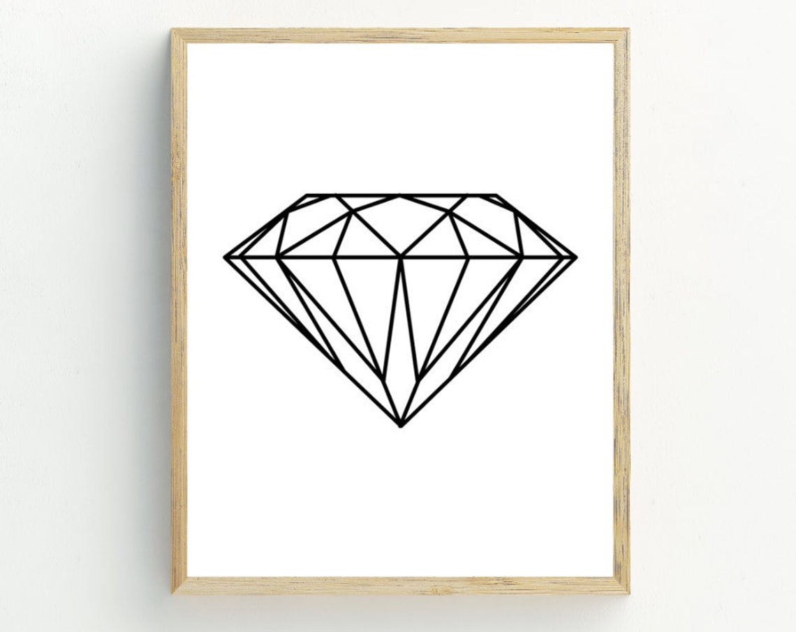 Black Diamond Geometric Line Drawing Minimalist Modern Art Poster