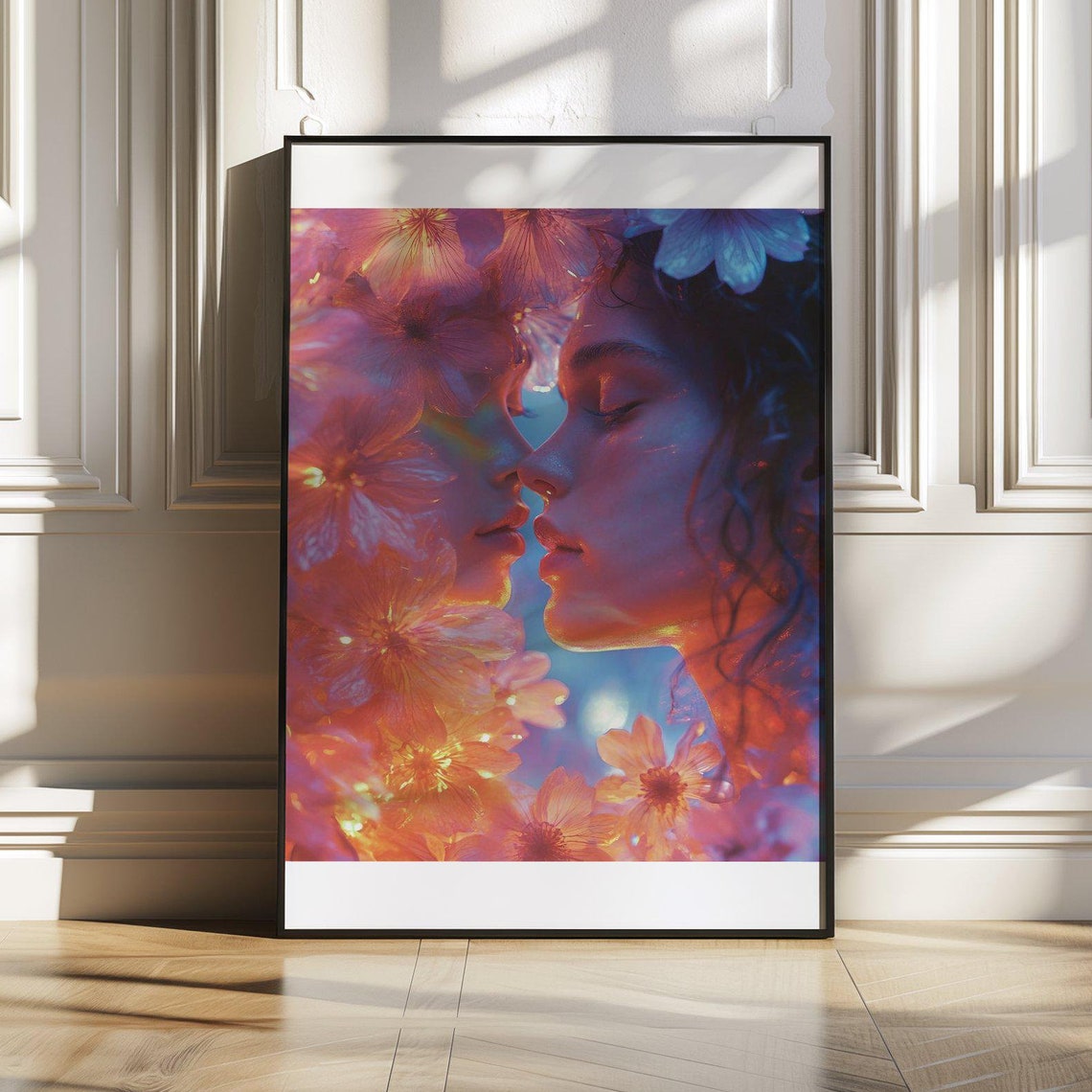 Ethereal Double Exposure Faces in Blooming Flowers Art Poster