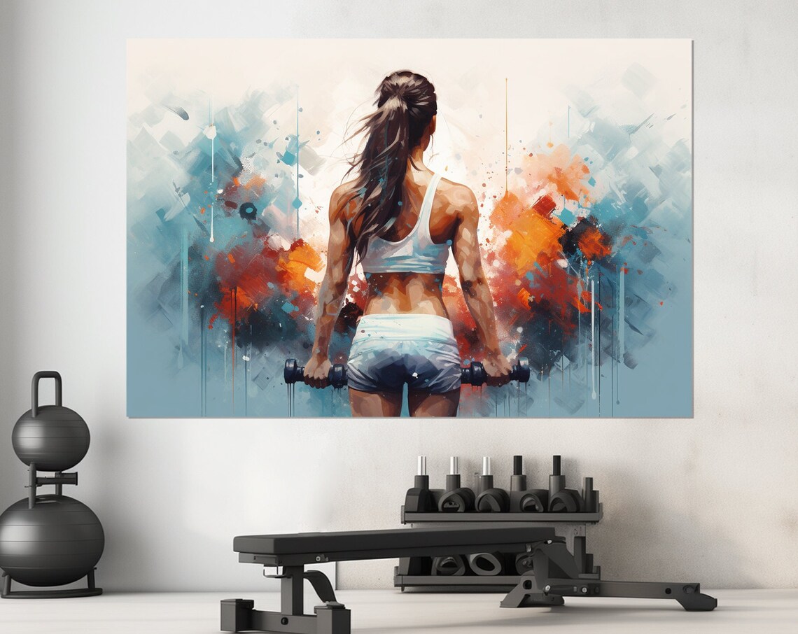 Woman Training With Dumbbells Watercolor Fitness Motivation Poster