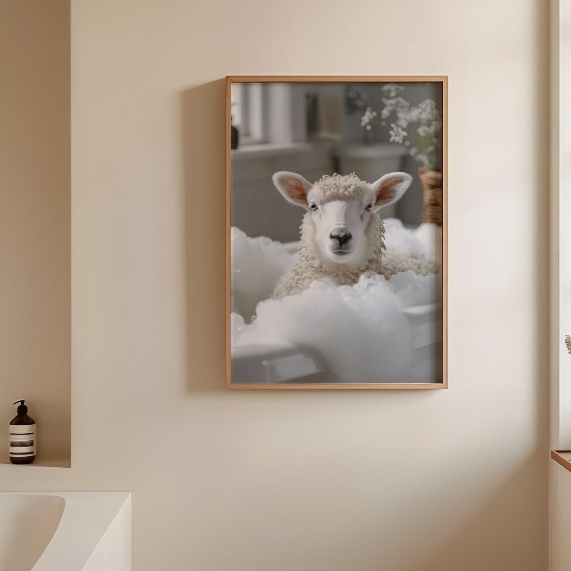 Fluffy Sheep in a Bubble Bath Funny Animal Photography Poster - Image 3