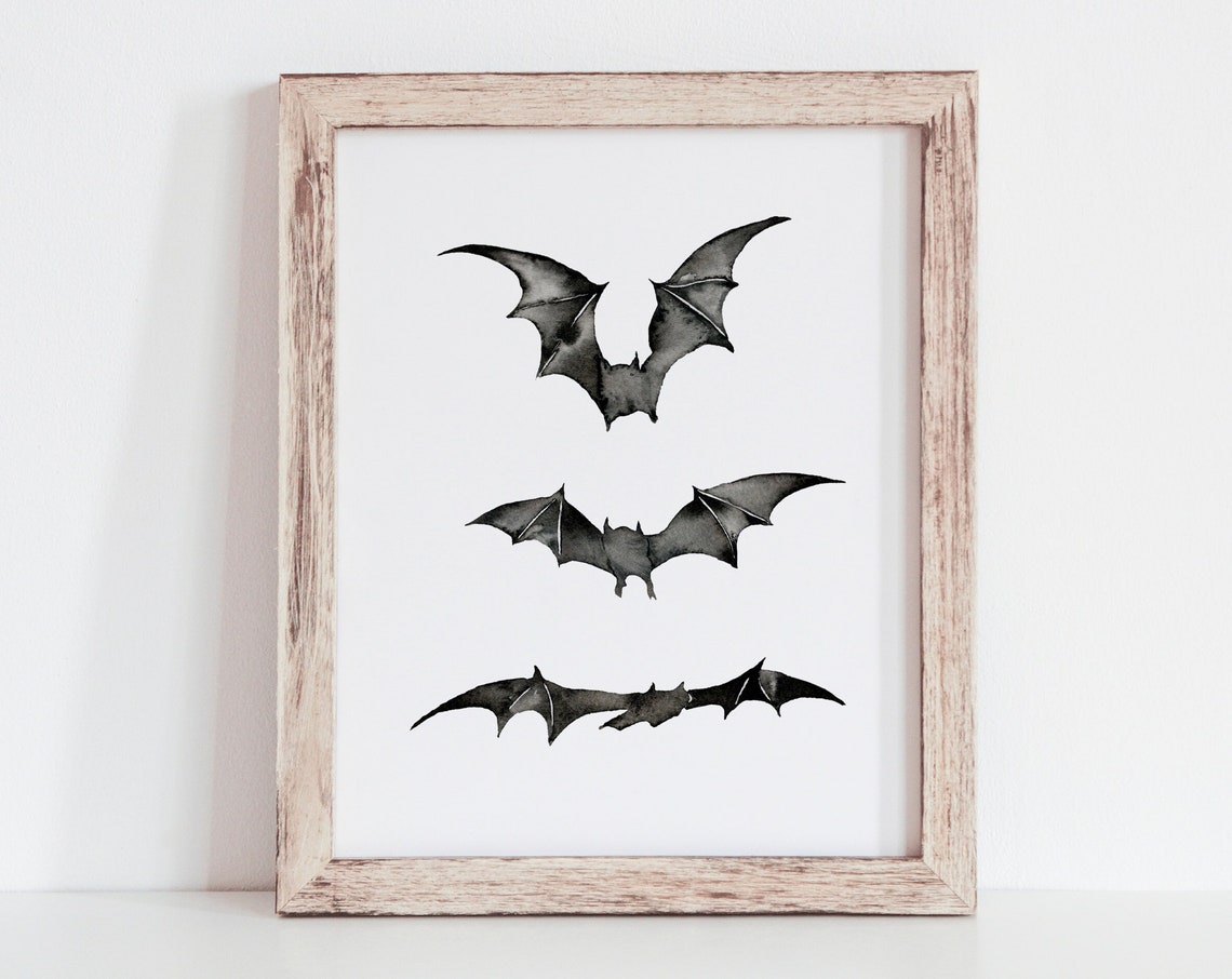 Three Watercolor Bats Flying Trio Halloween Gothic Spooky Decor Poster - Image 3