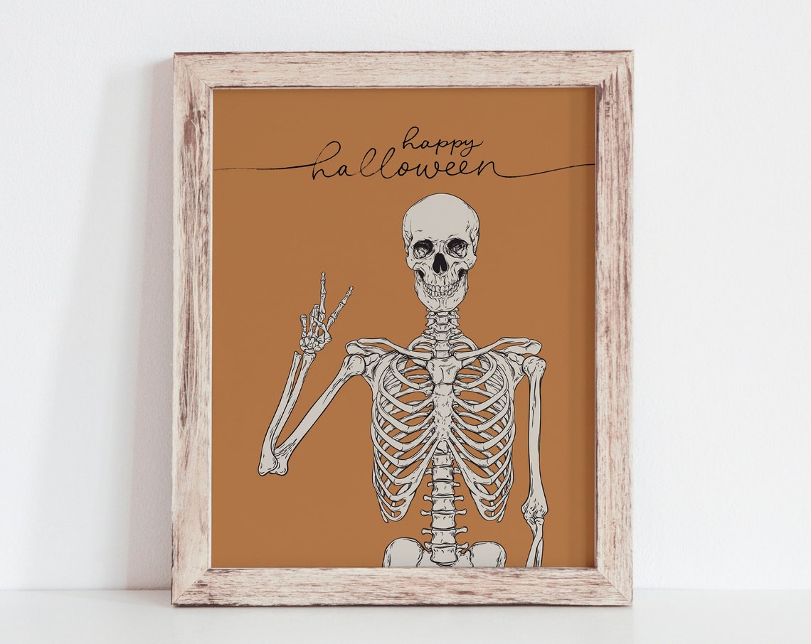 Happy Halloween Sign Rustic Halloween Print Skeleton Wall Art Funny Skeleton Print Halloween Fall Decor Fall Art - Image 2