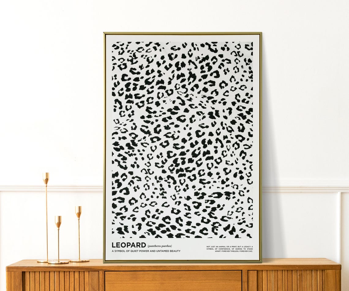 Black and White Leopard Print Panthera Pardus Minimalist Wall Poster