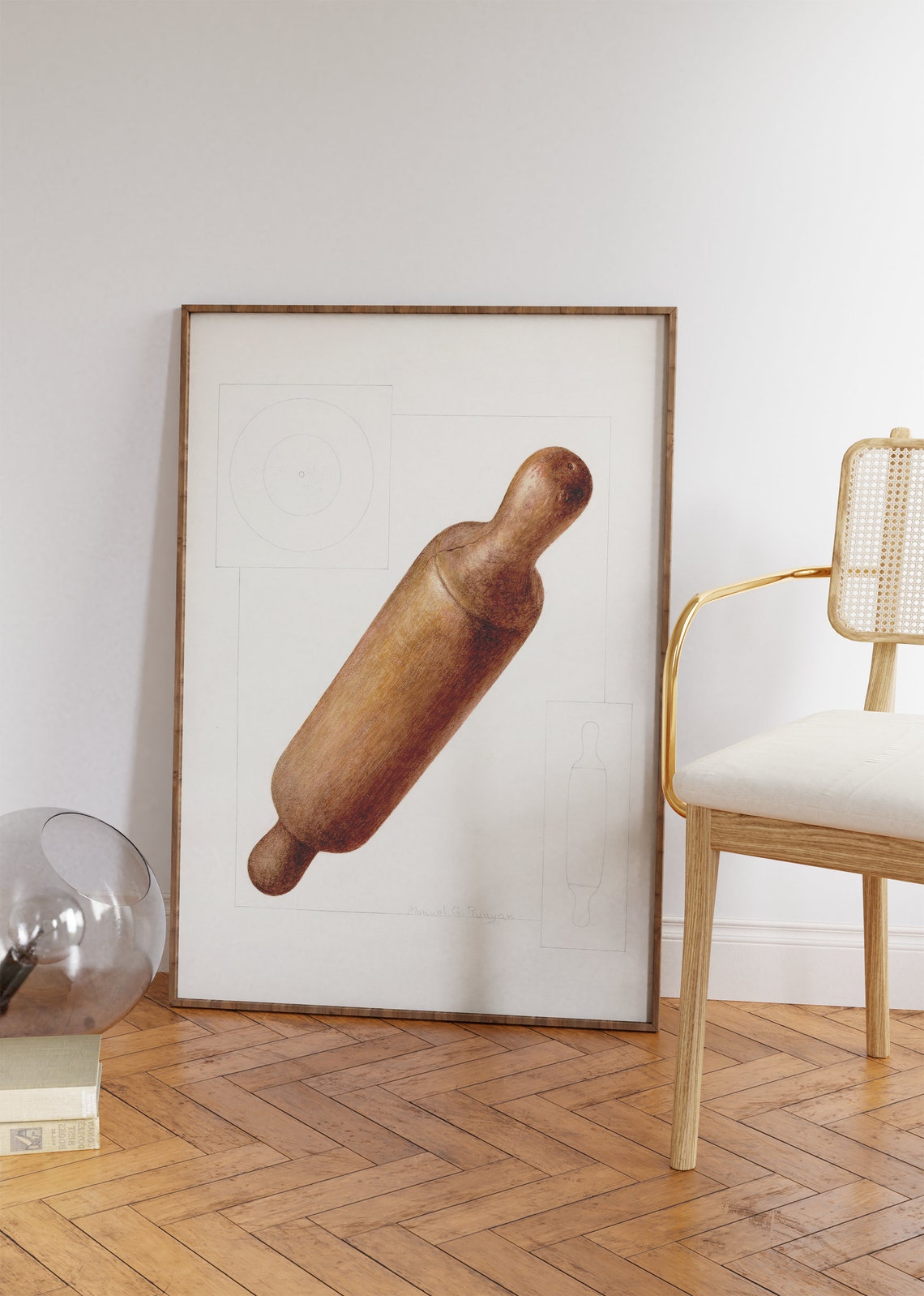 Vintage Wooden Rolling Pin Art Print Retro Kitchen Wall Decor Poster