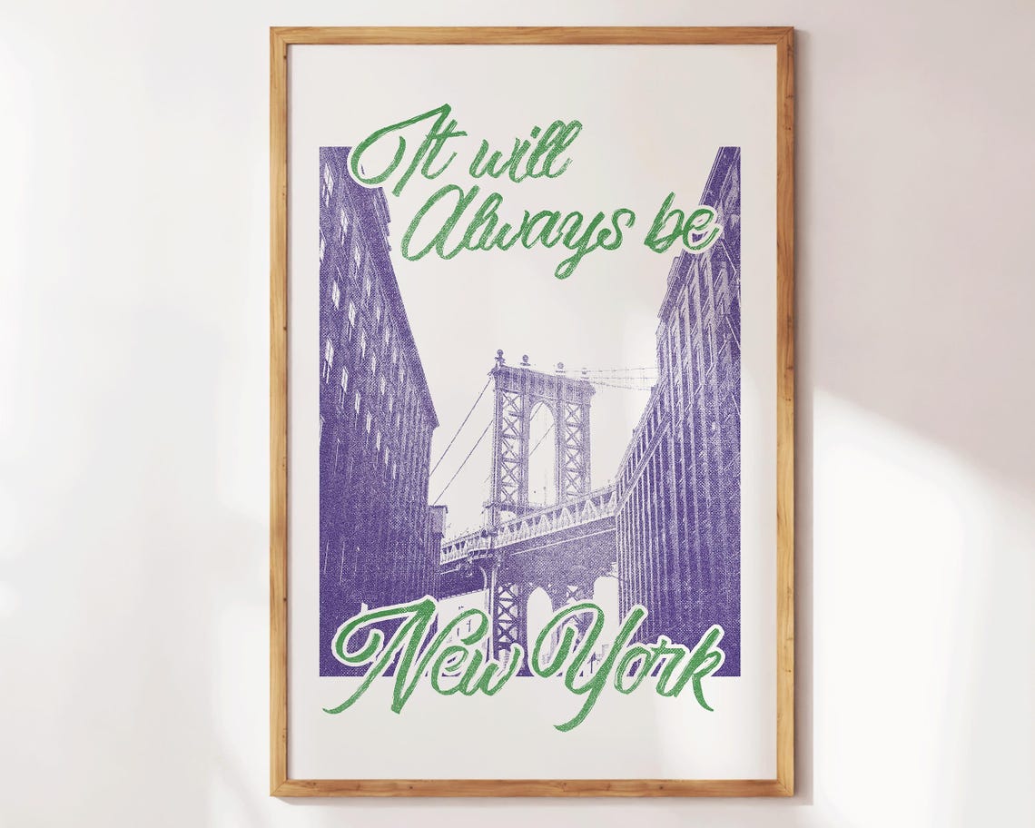It Will Always Be New York Manhattan Bridge Retro Travel Poster - Image 2