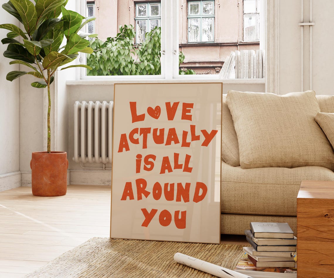 Love Actually Is All Around You Red Heart Typography Quote Poster - Image 2