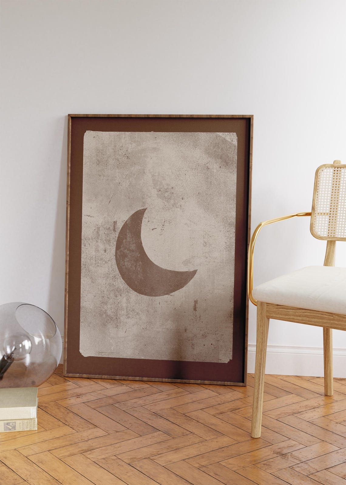 La Lune Vintage Crescent Moon Beige Celestial Tarot Art Wall Poster