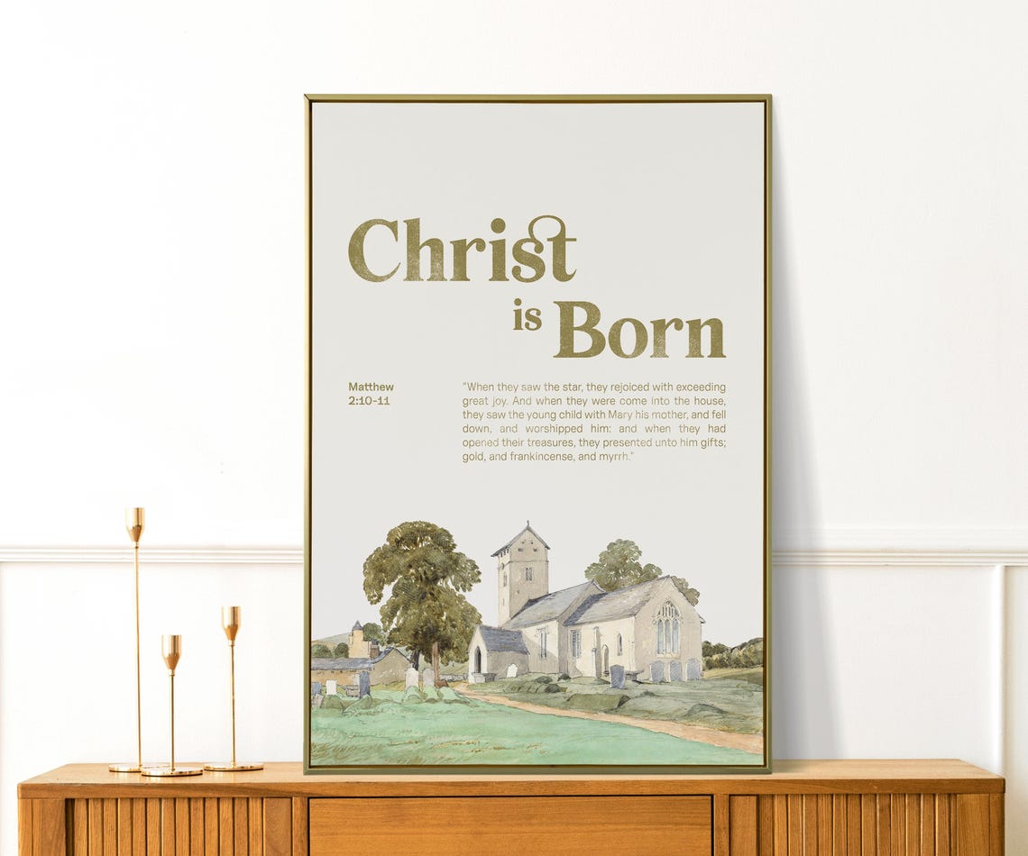 Christ Is Born Matthew Christmas Scripture Watercolor Church Wall Art