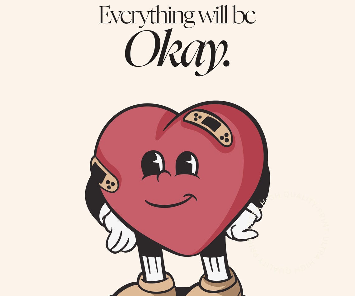 Everything Will Be Okay Retro Heart Character Cute Comforting Poster - Image 5