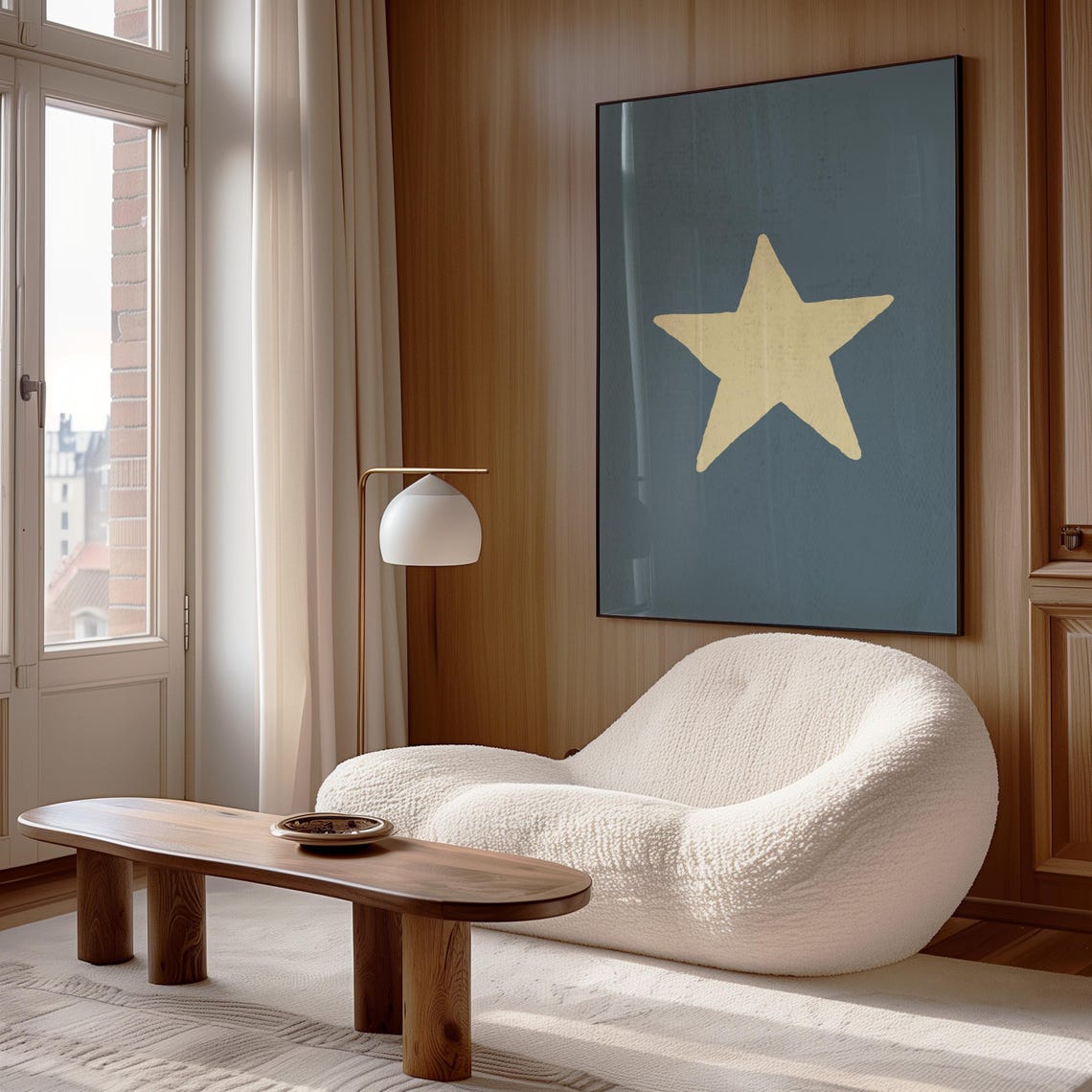 Retro Hand Drawn Cream Star On Navy Minimalist Nursery Poster - Image 2