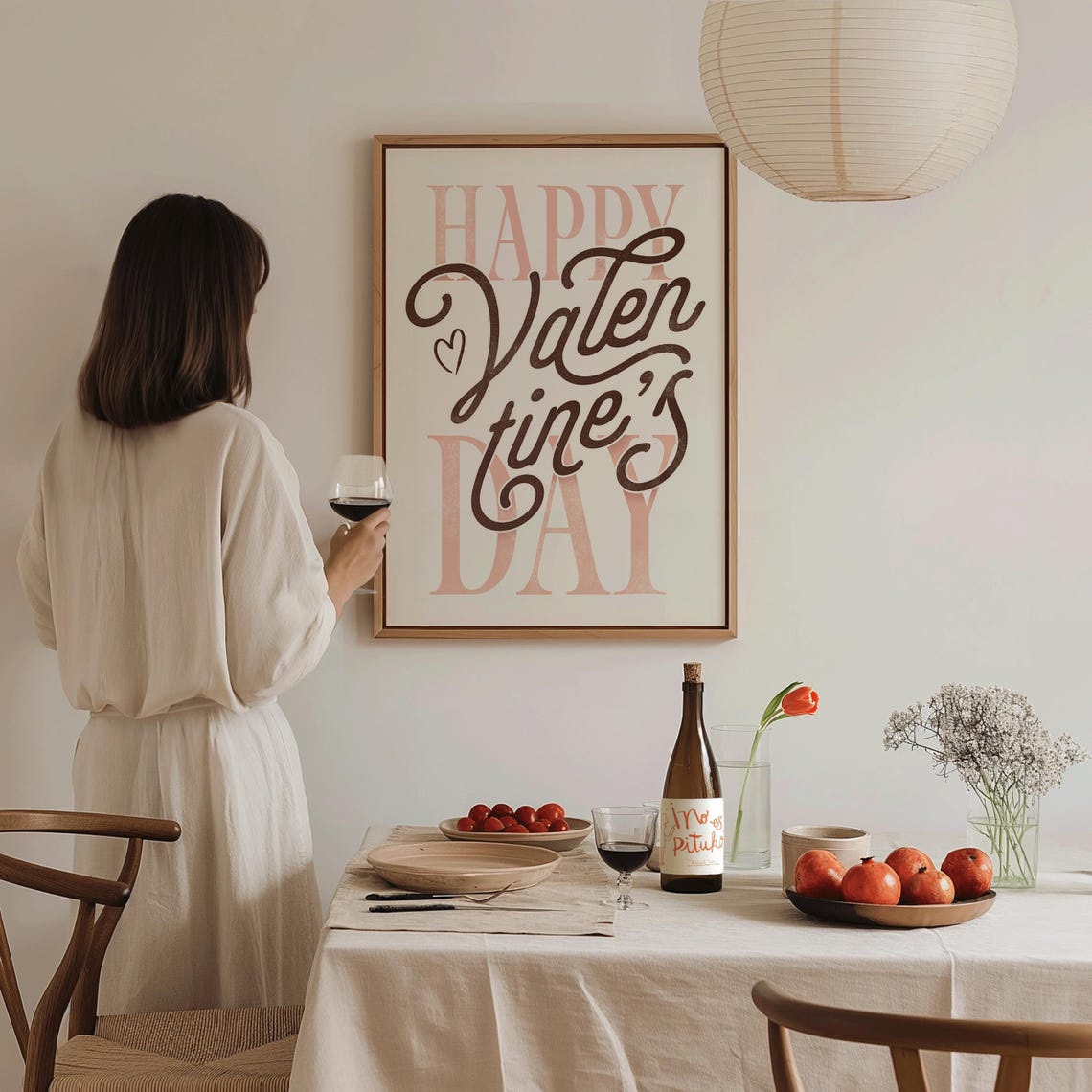 Happy Valentines Day Blush Pink Script Brown Romantic Wall Art Poster - Image 2