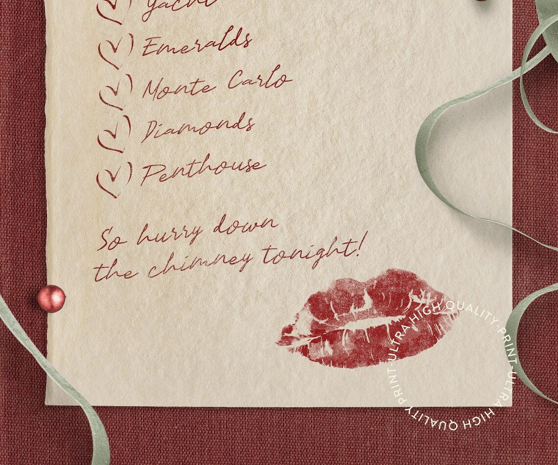 Santa Baby Wishlist Letter Christmas Lipstick Kiss Wall Art Poster - Image 5