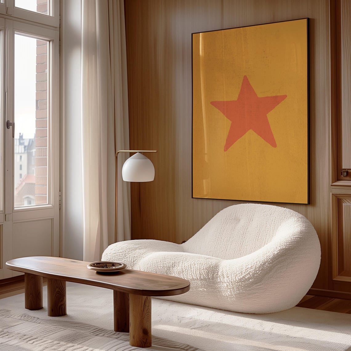 Retro Hand Drawn Star Orange On Yellow Minimalist Nursery Poster - Image 2