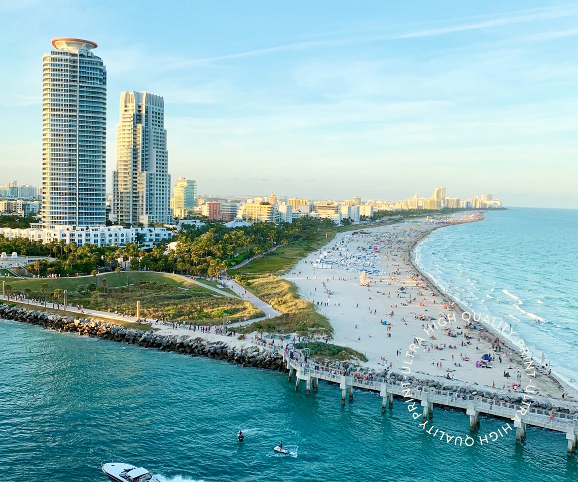 Miami Florida Beachside Aerial Ocean Boats Turquoise Travel Poster - Image 5