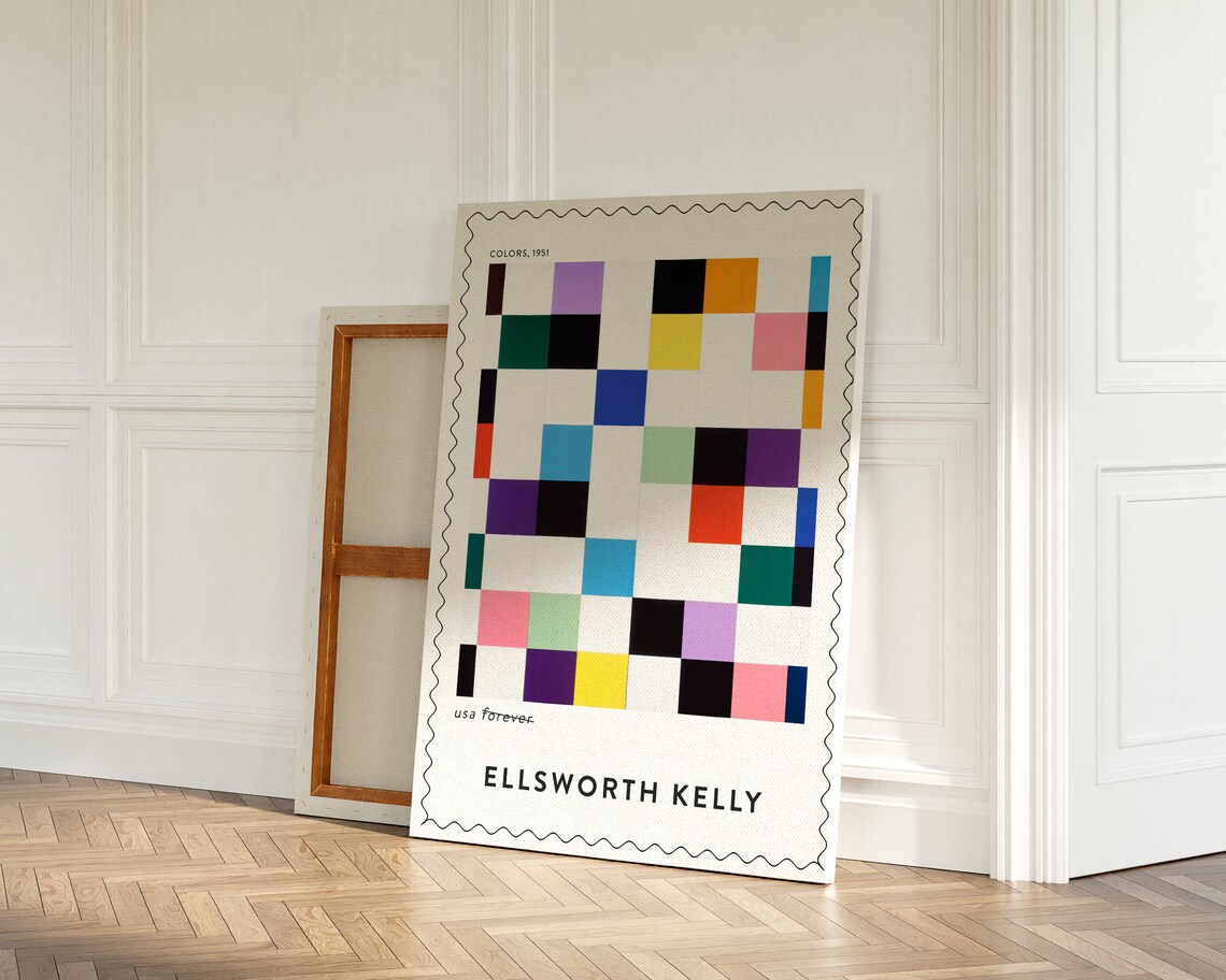 Ellsworth Kelly Colors 1951 Rainbow Checkerboard Grid Stamp Art Poster - Image 3
