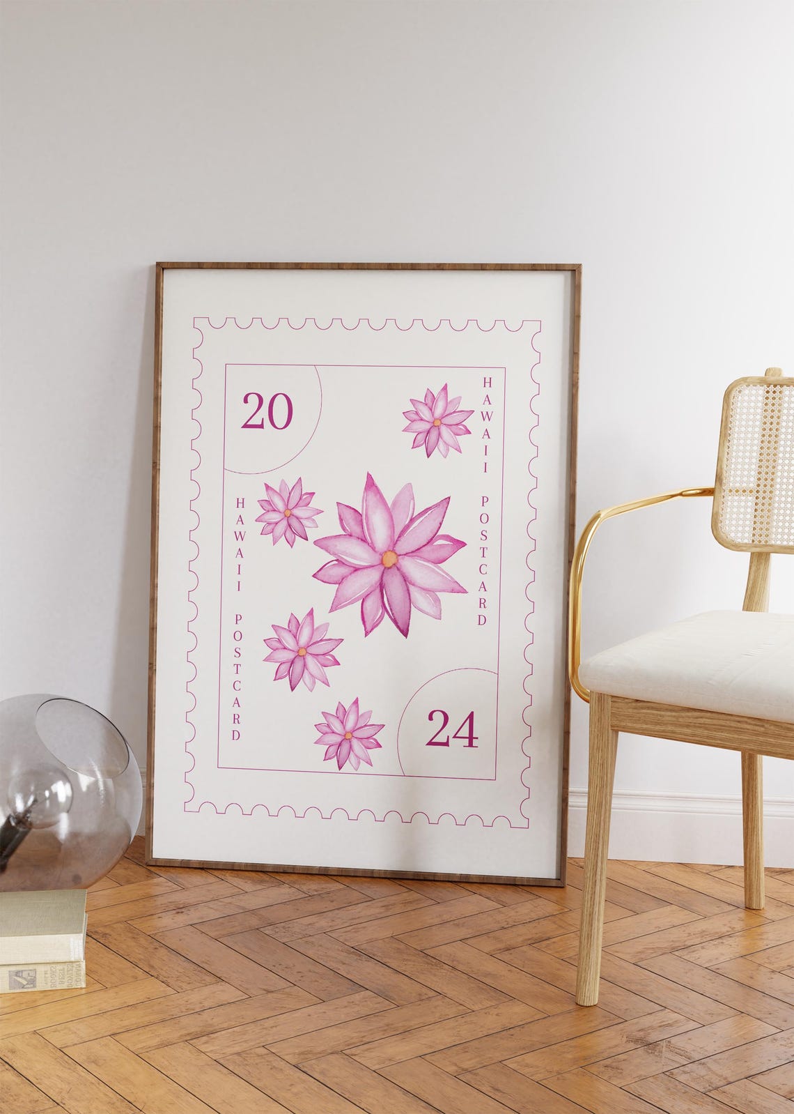 Hawaii Postcard Pink Floral Watercolor Botanical Stamp Wall Art Poster - Image 4