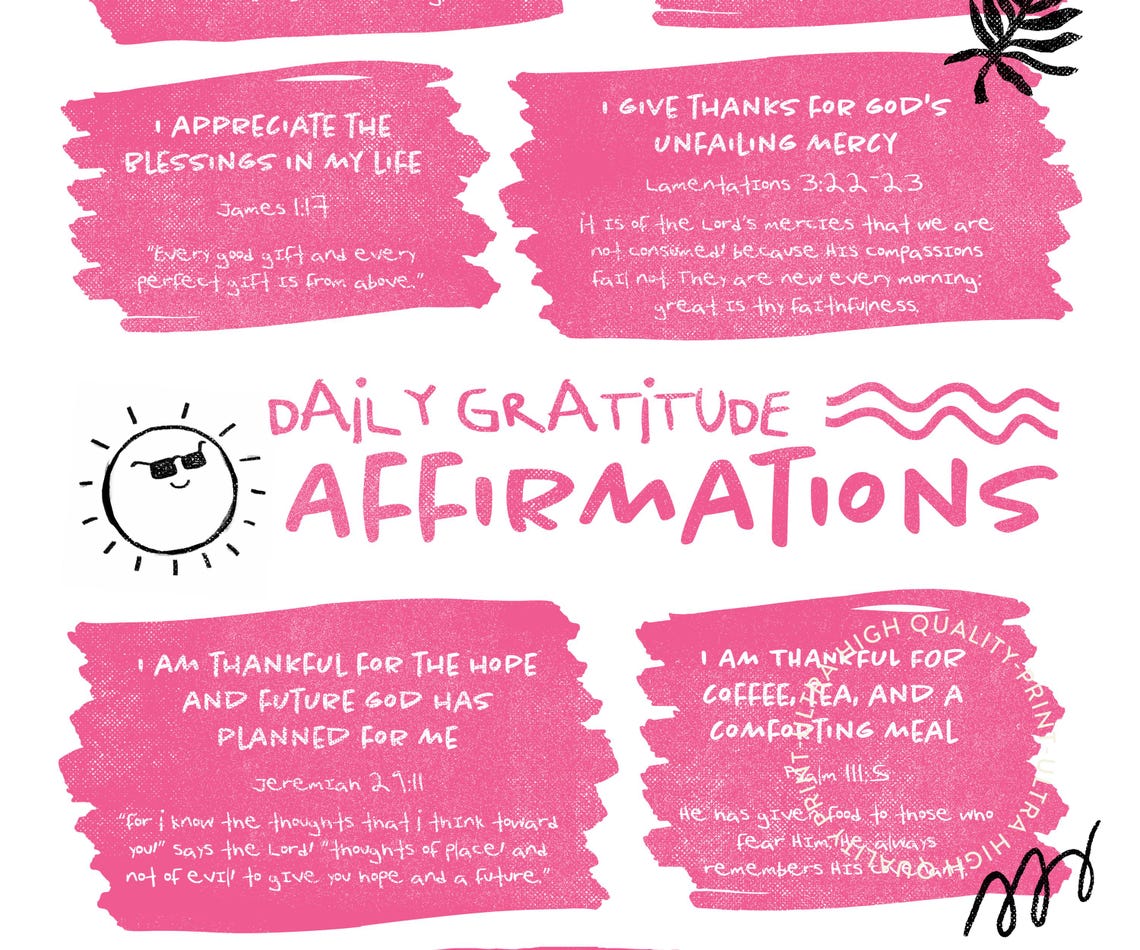 Daily Gratitude Affirmations Pink Christian Scripture Quote Poster - Image 5