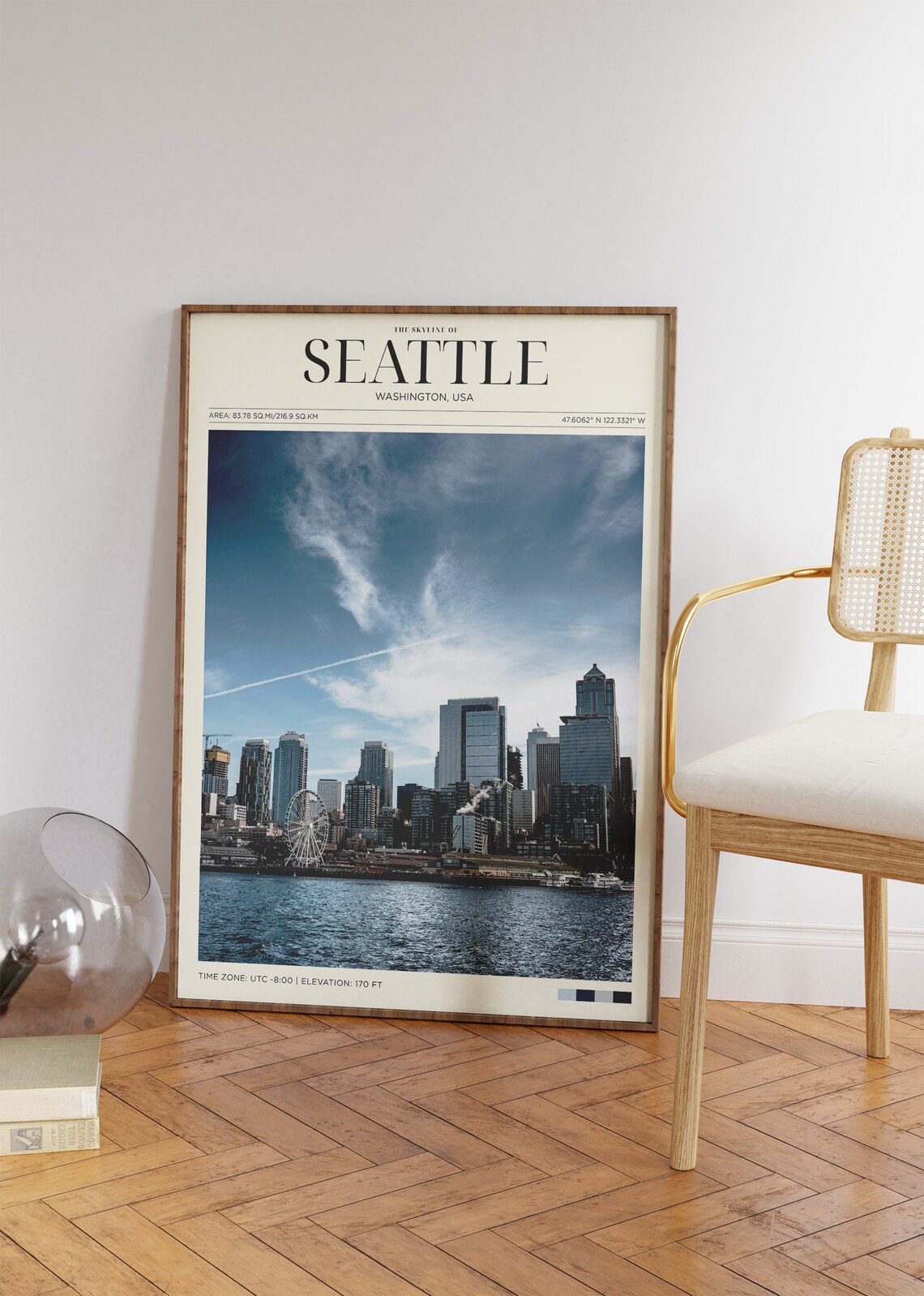 Seattle Washington Skyline Waterfront Ferris Wheel Daylight View Travel Poster - Image 2