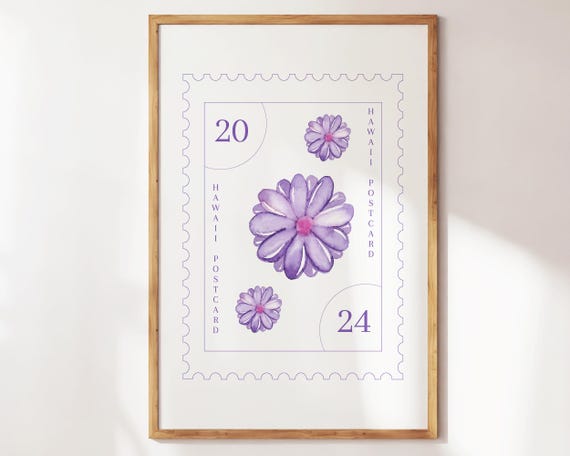 Floral Stamp Print Retro Flowers Wall Art Flower Postage Print Trendy Cute Apartment Decor Home Gifts Botanical Illustration Bedroom