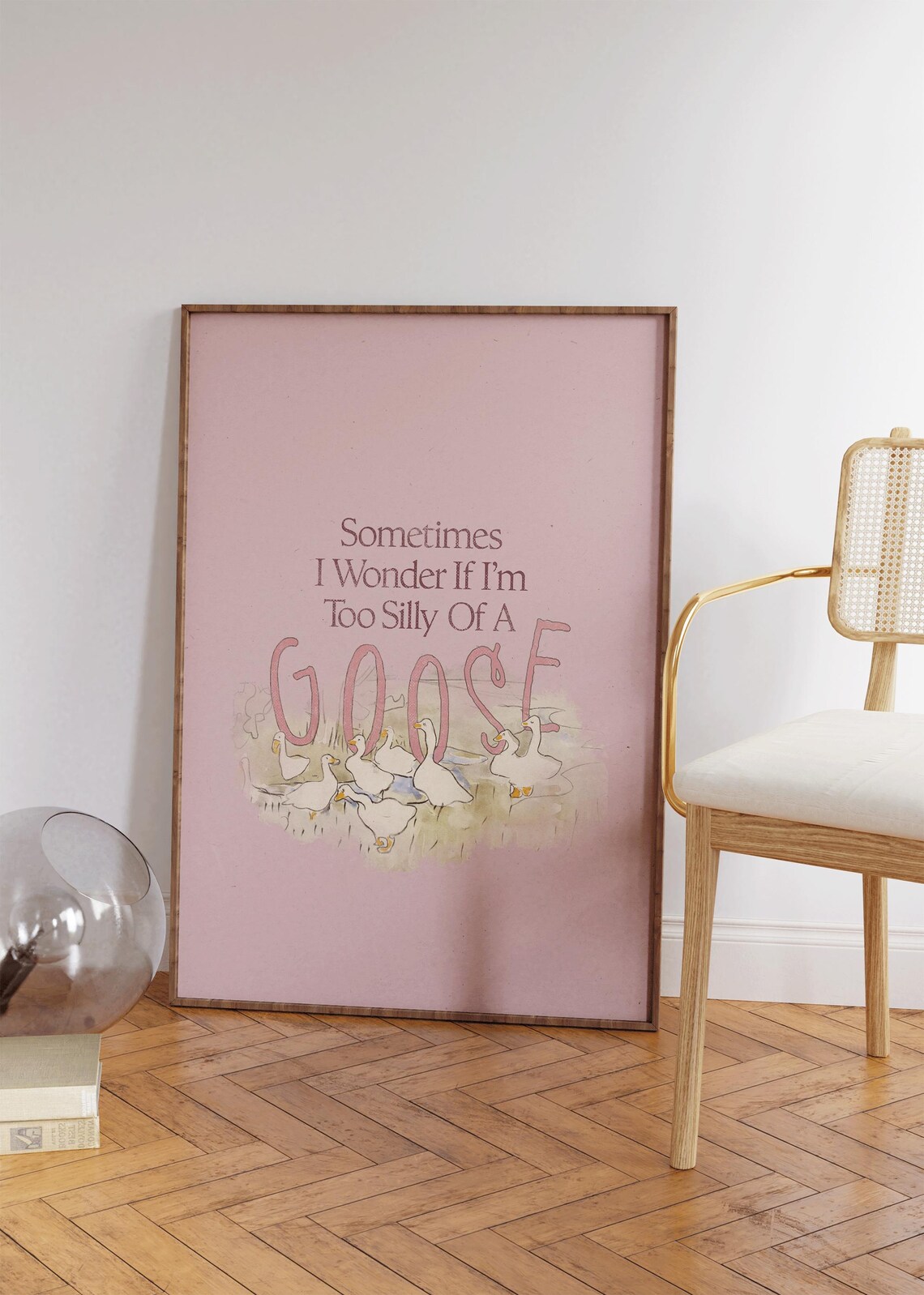 Too Silly Of A Goose Quote Pink Watercolor Geese Funny Quote Poster - Image 2