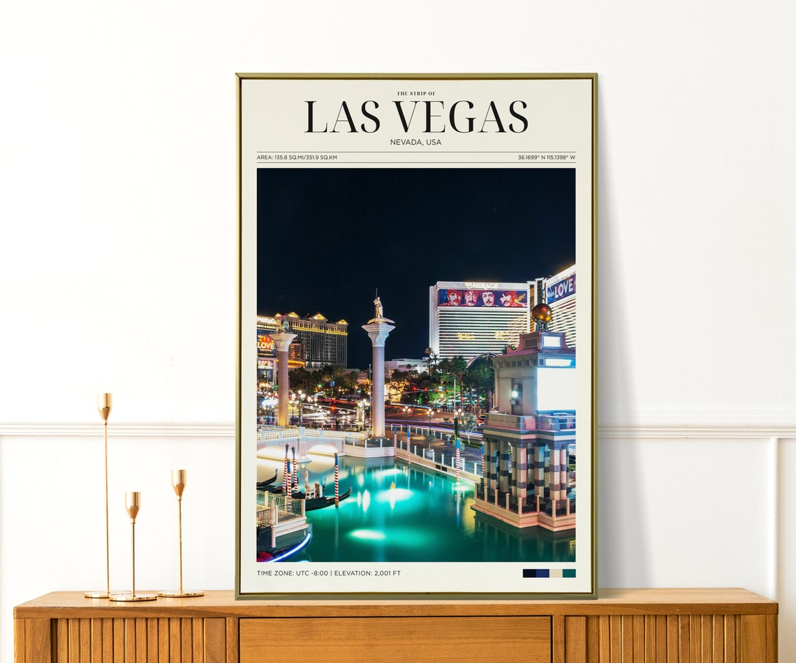 Travel Poster Las Vegas Strip Poster Las Vegas Sunset Print Las Vegas Wall Art For Living Room Large Modern Office Cities Wall Art - Image 2