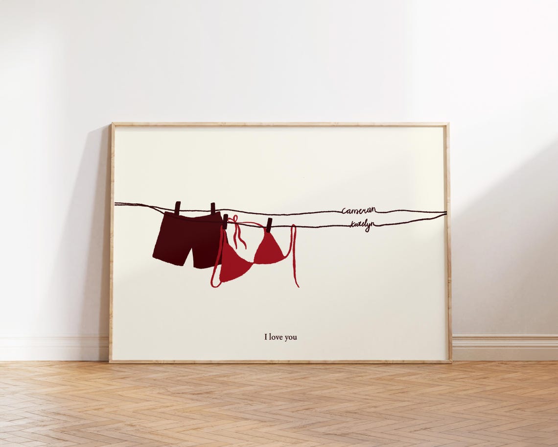 Custom Cute Initials For Couple Anniversary Print Custom Bra Pants Art Personalized Couple Initial Print Anniversary Valentines Day Gift - Image 3