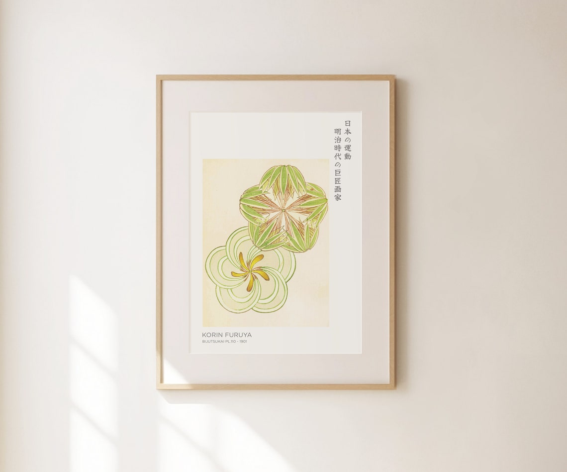 Korin Furuya Print Bijutsukai Green Japanese Flower Print Japanese Wall Art Large Japanese Art For Living Room Flower Prints - Image 2