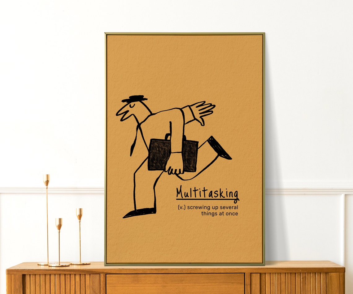 Multitasking Funny Definition Humorous Office Line Art Poster - Image 2